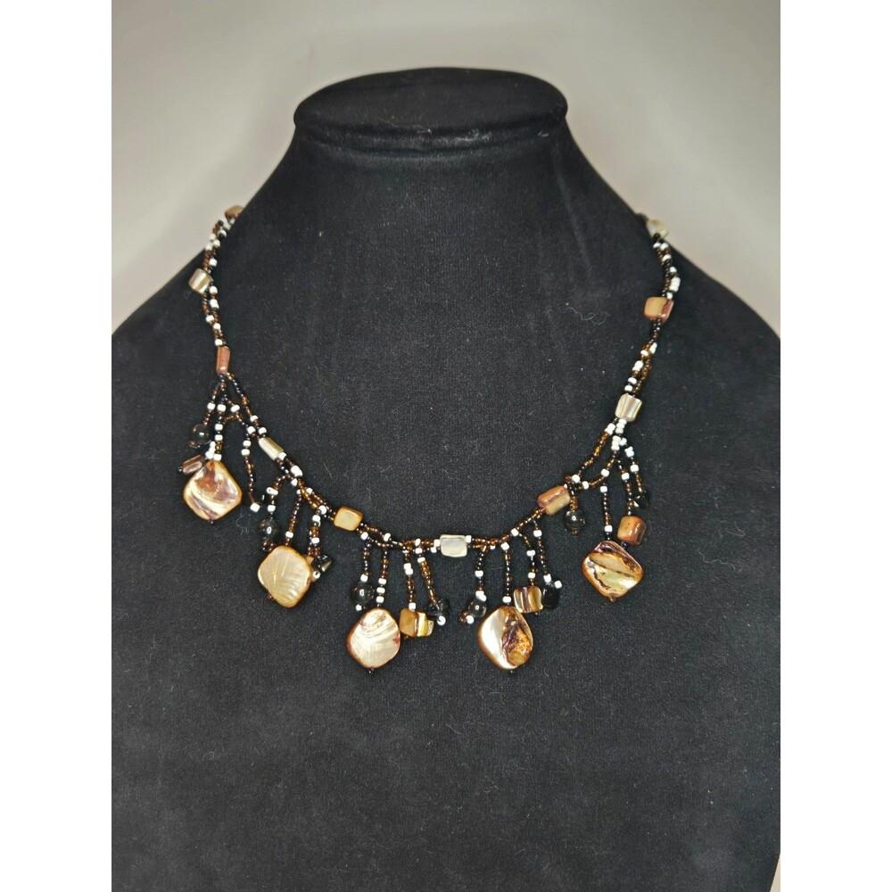 Seed Bead and Shell Necklace Button Clasp - Picture 1 of 6